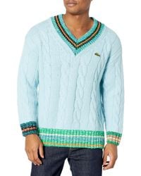 Lacoste - Long Sleeve V-neck Colorblock Cableknit Sweater - Lyst