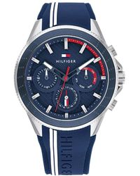 Tommy Hilfiger - Quartz Multifunction Stainless Steel And Silicon Strap Sporty Watch,navy - Lyst