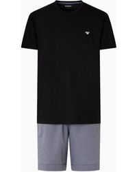 Emporio Armani - Yard Dyed Woven Cotton Pajama Short And Tee Set - Lyst