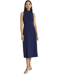 Maggy London - Sleeveless Midi High Mock Neck Gathered Detail-fitted Waist A-line Skirt-elegant Formal Dresses - Lyst