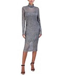 BCBGMAXAZRIA - Fitted Bodycon Midi Dress Long Sleeve Mock Neck Pleated Glitter Mesh - Lyst