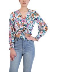 BCBGeneration - Long Sleeve Button Down Tie Front Crop Top - Lyst