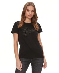 Guess - T-shirt donna con logo strass nero ES24GU63 W4RI25K9RM1 L - Lyst