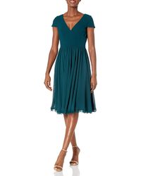 Dress the Population - S Corey Cap Sleeve Plunge Neck Fit And Flare Knee Length Dress - Lyst