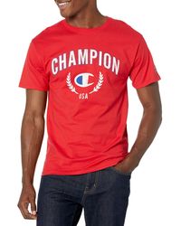 Champion - , Cotton Midweight Crewneck Tee,t-shirt For , Fashion Graphics, Scarlet Arch Over C Logo, Xx-large - Lyst