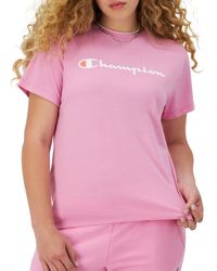 Champion - , Classic Tee, Extra Soft, Comfortable, Best T-shirt For , Spirited Pink Script, Medium - Lyst