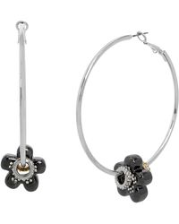 Steve Madden - S Puffy Flower Charm Hoop Earrings - Lyst
