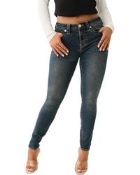 TRUE RELIGION - Jennie Big T Flap Mid Rise Super Skinny Jeans In Dark Smoky Wash- Size 25 - Lyst