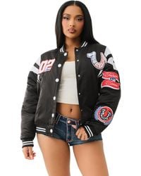 True Religion - Tr Satin Oversized Varsity Bomber Jacket - Lyst