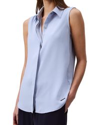 Calvin Klein - Crepe Sleeveless Button-down Top Zen Blue - Lyst
