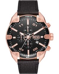 DIESEL - Spiked Stainless Steel And Leather Chronograph Watch - Lyst