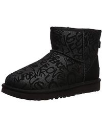 UGG Wool Ugg Classic Short Sparkle Graffiti Boot in Black Suede (Black ...