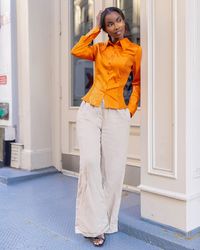 burnt orange button up shirt women's