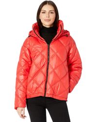 Kenneth Cole - Womens Short Hooded Zip Puffer Quilted Jacket - Lyst
