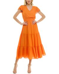 Nanette Lepore - Tiered Pull On Fully Lined Dress With Smock Waist And Pleated Flutter Sleeve - Lyst
