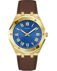 Guess - Brown Strap Blue Dial Gold Tone - Lyst