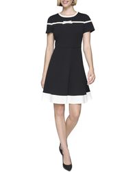 Karl Lagerfeld - Paris Bow Detail Short Sleeve Recycled Scuba Crepe A Line Dress - Lyst