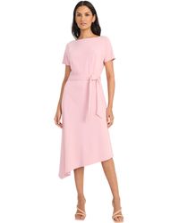 Maggy London - Short Sleeve Boat Neck Asymmetrical Belted Midi-special Occasion-cocktail Dress - Lyst