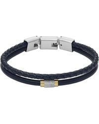 Fossil - All Stacked Up Navy Leather Multi-strand Bracelet - Lyst