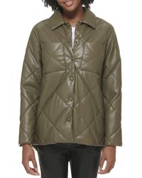 Calvin Klein - Faux Leather Button Front Quilted Jacket - Lyst