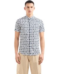 Armani Exchange - Slim Fit Short Sleeve Ax Text Print Button-down Shirt - Lyst