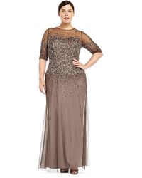 Adrianna Papell - Beaded Illusion Gown - Lyst