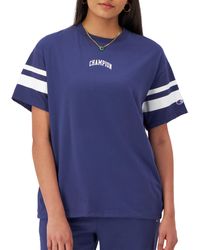 Champion - , Classic Oversized T, Soft And Comfortable Tee Shirt For , Blown Glass Blue Stripe Arched, X-small - Lyst
