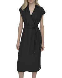 DKNY - Sleeveless Collared Neck Midi Dress With Removable Belt - Lyst