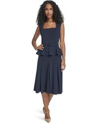 Calvin Klein - Cap Sleeve Square Neck Belted Scuba Crepe Peplum Midi Dress - Lyst