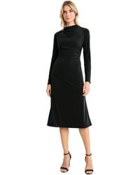 Maggy London - Elegant Midi Long Sleeve Mock Neck A-line Silhouette-ruched Waist Party Cocktail Wedding Guest Dress - Lyst
