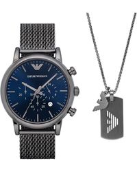 Emporio Armani - Luigi Stainless Steel Analog-quartz Watch With Stainless-steel Strap Gray-tone Stainless Steel Dog Tag Necklace - Lyst