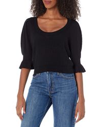 PAIGE - Magnolia Sweater Scoop Neckline Elbow Length Puff Sleeve In Black - Lyst