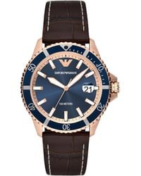 Emporio Armani - Three-hand Date Brown Leather Band Watch - Lyst