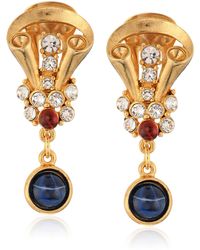 Ben-Amun - Golden Era Swarovski Crystal Deco Sapphire Clip-on Drop Gold Earrings For Bridal Wedding Anniversary - Lyst