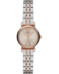 Emporio Armani - Two-hand Silver And Rose Gold Two-tone Stainless Steel Bracelet Watch - Lyst