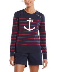 Nautica - Voyage Long Sleeve 100% Cotton Striped Crewneck Sweater - Lyst
