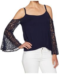 Kensie French Terry Cold Shoulder Sweatshirt With Lace Sleeves - Black