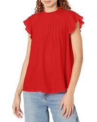 Nanette Lepore - Short Sleeve High Ruffle Neck Woven Top With Pintuck Details - Lyst