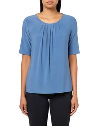 Kasper - Petite Solid Ity Elbow Slv Box Pleat Nk Top - Lyst