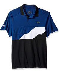 Lacoste Mens Short Sleeve Jersey Caviar Print with Button Front Placket Polo