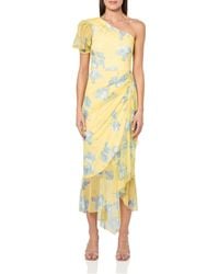 BCBGMAXAZRIA - One Shoulder Puff Sleeve Asymmetrical Midi Dress - Lyst