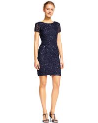 Adrianna Papell - Cap Sleeve Fully Beaded Cocktail Dress With Scoop Back - Lyst