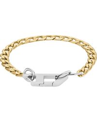 DIESEL - Logo Silver And Gold Two-tone Stainless Steel Chain Bracelet - Lyst