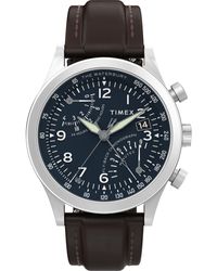 Timex - Brown Strap Blue Dial Stainless Steel - Lyst