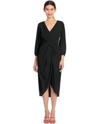 Maggy London - S Long Sleeve V-neck Faux Wrap Crepe Event Party Occasion Guest Of Casual Night Out Dress - Lyst