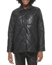 Calvin Klein Faux-leather Button-front Shirt in Black | Lyst