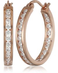 Amazon Essentials - Rose Goldtone Finish Silver Cubic Zirconia Medium Round Hoop Earrings - Lyst
