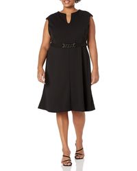Maggy London - Plus Size Notch Mock Neck Fit And Flare Crepe Dress - Lyst
