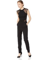 French Connection Black Lace And Sheer Fitted Straight Leg Jumpsuit