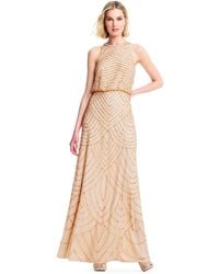 Adrianna Papell Womens Halter Art Deco Beaded Blouson Dress